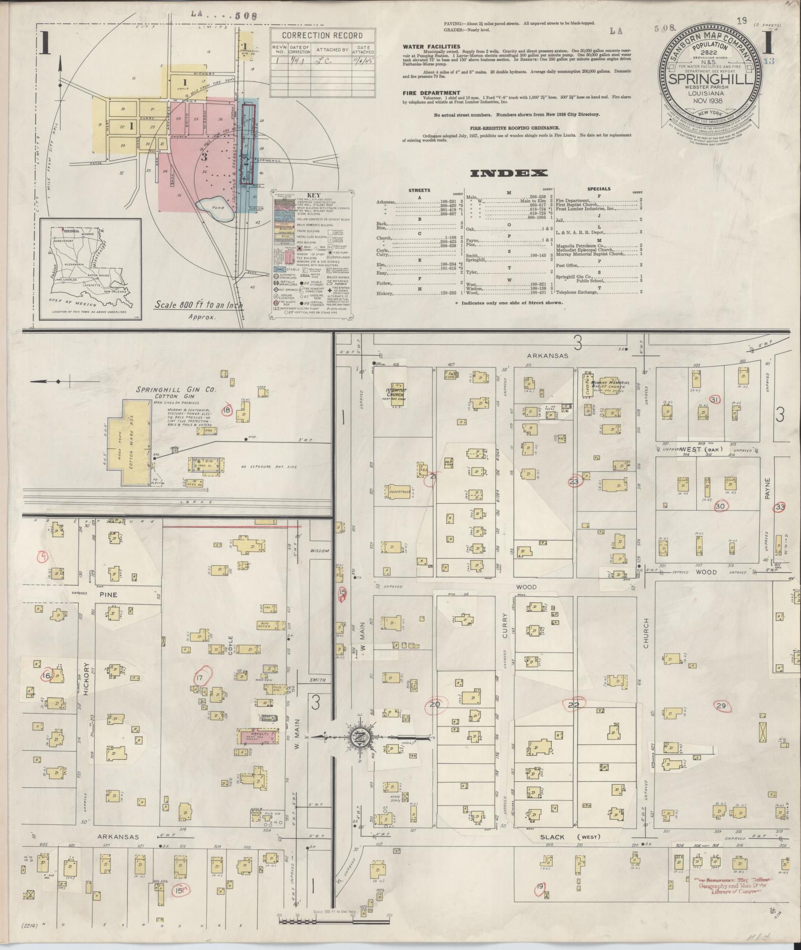 Sanborn Fire Insurance Map from Springhill, Webster Parish, Louisiana. (1941) – Historic Sanborn Fire Insurance Map Print