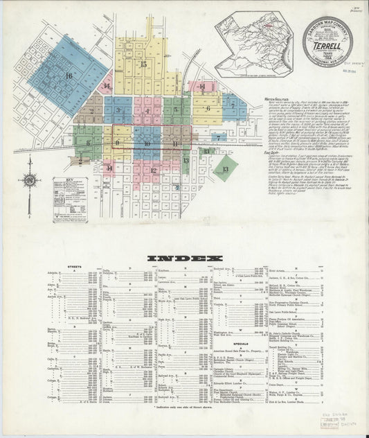 Sanborn Fire Insurance Map from Terrell, Kaufman County, Texas (1914), Sheet #0001 - Historic Sanborn Fire Insurance Map Print, vintage old map wall art, antique decor, genealogy gift, Texas Texas map