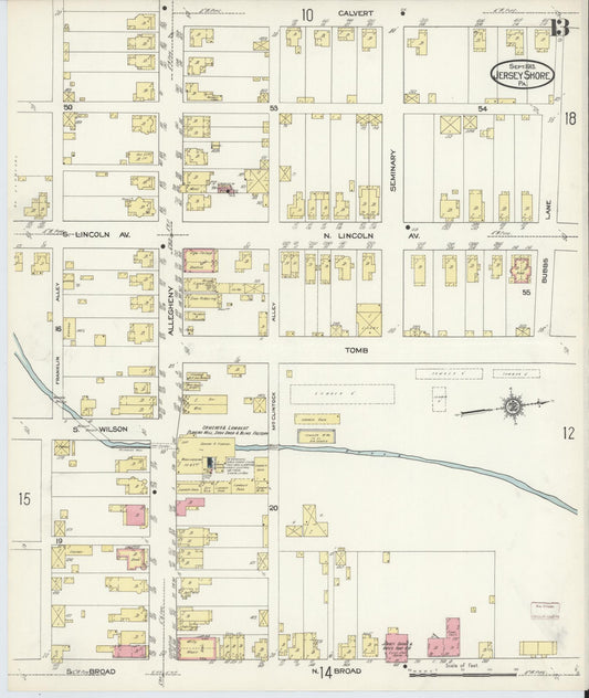 Sanborn Fire Insurance Map from Jersey Shore, Lycoming County, Pennsylvania (1913), Sheet #0013 - Historic Sanborn Fire Insurance Map Print, vintage old map wall art, antique decor, genealogy gift, Pennsylvania Pennsylvania map