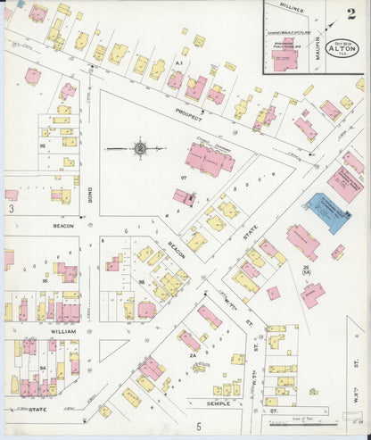 Sanborn Fire Insurance Map from Alton, Madison County, Illinois (1909), Sheet #0002 - Complete Map Set gallery image, historic Sanborn map, vintage wall art, Illinois Illinois