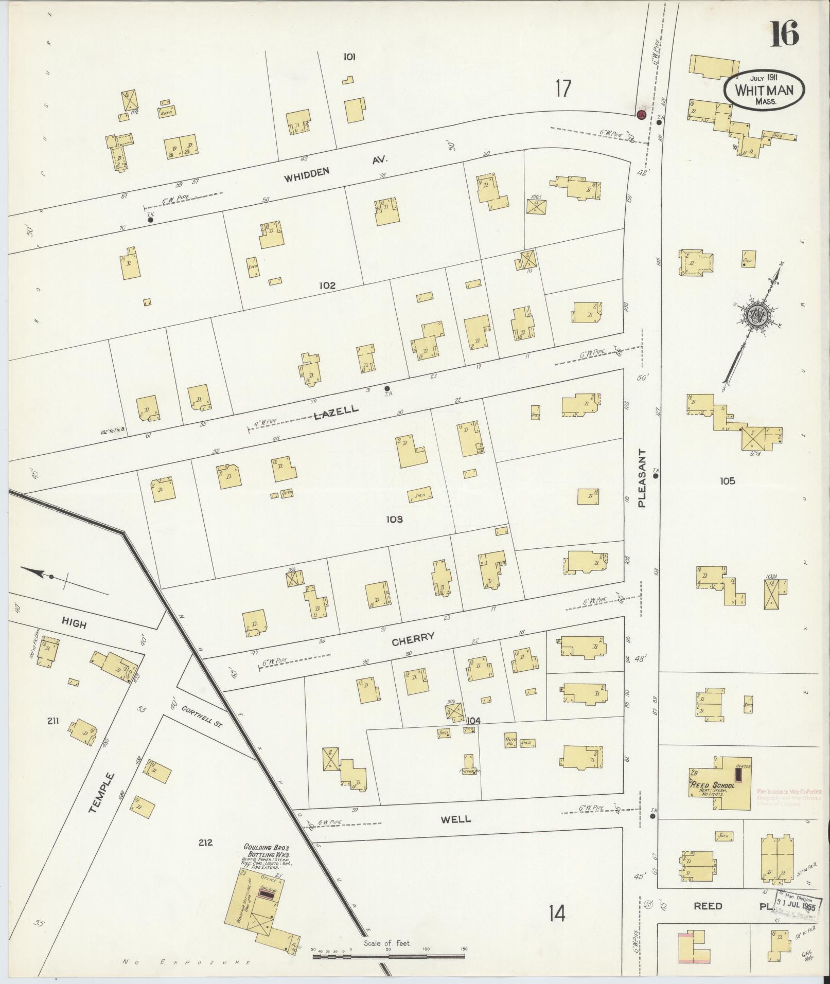 Sanborn Fire Insurance Map from Whitman, Plymouth County, Massachusetts (1911), Sheet #0016 - Complete Map Set gallery image, historic Sanborn map, vintage wall art, Massachusetts Massachusetts
