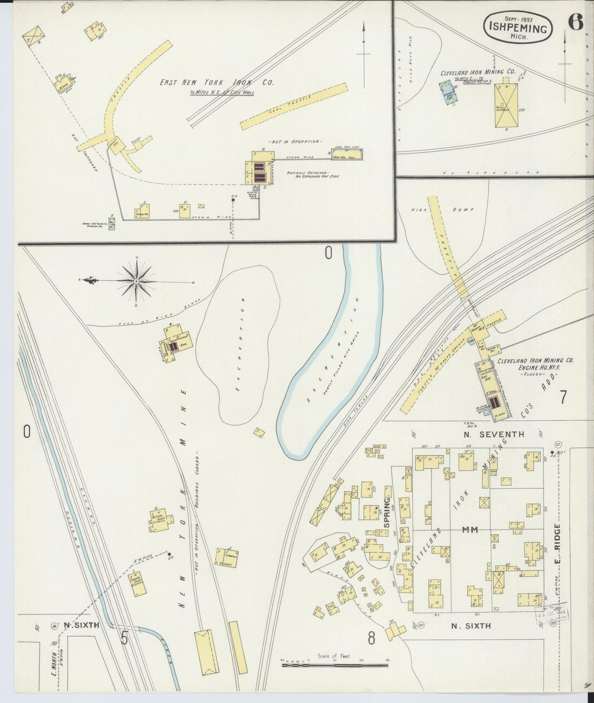 Sanborn Fire Insurance Map from Ishpeming, Marquette County, Michigan (1897), Sheet #0006 - Historic Sanborn Fire Insurance Map Print, vintage old map wall art, antique decor, genealogy gift, Michigan Michigan map