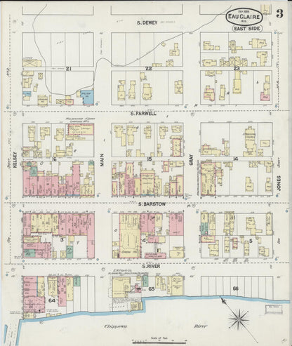 Sanborn Fire Insurance Map from Eau Claire, Eau Claire County, Wisconsin (1889), Sheet #0003 - Complete Map Set gallery image, historic Sanborn map, vintage wall art, Wisconsin Wisconsin