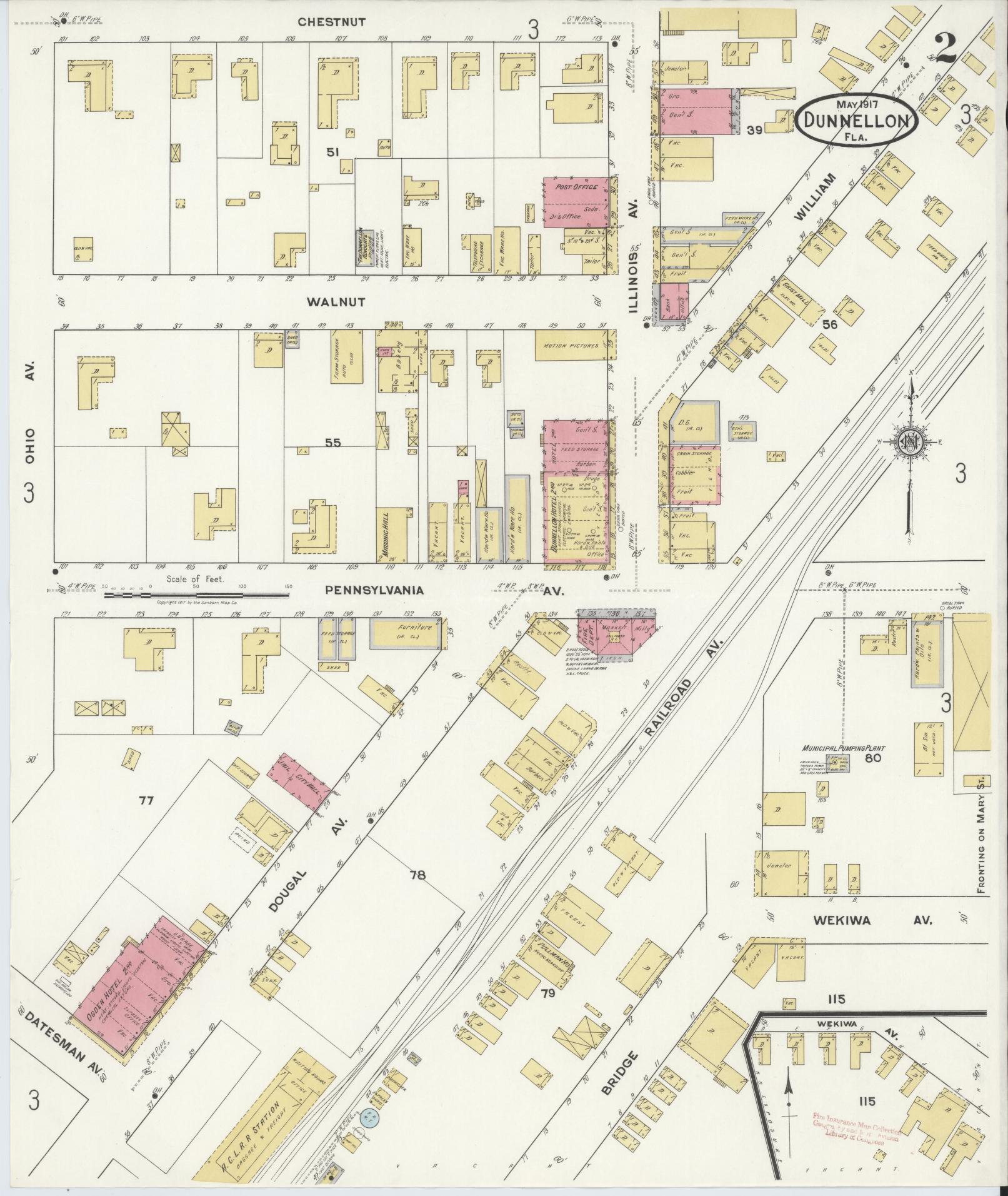 Sanborn Fire Insurance Map from Dunnellon, Marion County, Florida (1917), Sheet #0002 - Historic Sanborn Fire Insurance Map Print, vintage old map wall art, antique decor, genealogy gift, Florida Florida map
