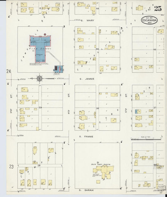 Sanborn Fire Insurance Map from Escanaba, Delta County, Michigan (1913), Sheet #0025 - Historic Sanborn Fire Insurance Map Print, vintage old map wall art, antique decor, genealogy gift, Michigan Michigan map