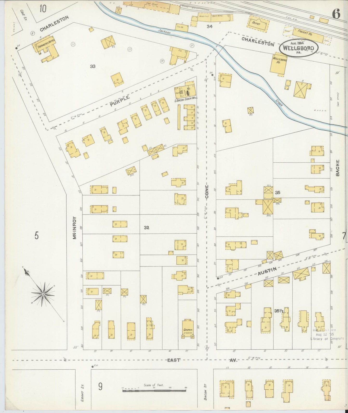 Sanborn Fire Insurance Map from Wellsboro, Tioga County, Pennsylvania (1904), Sheet #0006 - Complete Map Set gallery image, historic Sanborn map, vintage wall art, Pennsylvania Pennsylvania