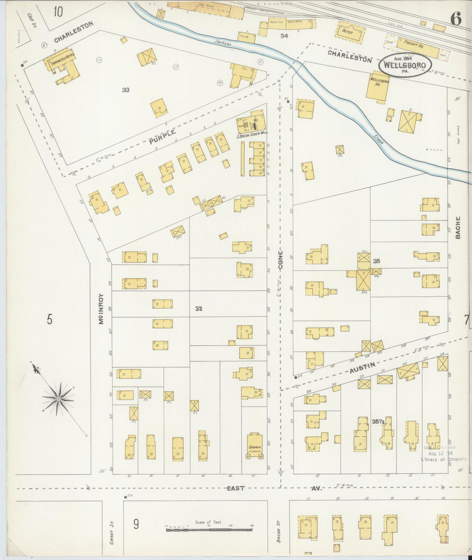 Sanborn Fire Insurance Map from Wellsboro, Tioga County, Pennsylvania (1904), Sheet #0006 - Complete Map Set gallery image, historic Sanborn map, vintage wall art, Pennsylvania Pennsylvania