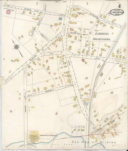 Sanborn Fire Insurance Map from Lancaster, Worcester County, Massachusetts (1945), Sheet #0004 - Historic Sanborn Fire Insurance Map Print, vintage old map wall art, antique decor, genealogy gift, Massachusetts Massachusetts map
