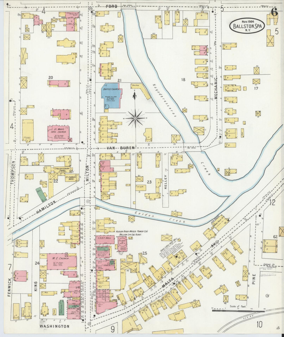Sanborn Fire Insurance Map from Ballston Spa, Saratoga County, New York (1904), Sheet #0006 - Historic Sanborn Fire Insurance Map Print, vintage old map wall art, antique decor, genealogy gift, New York New York map