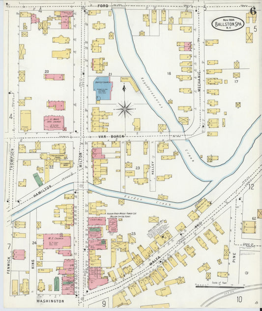 Sanborn Fire Insurance Map from Ballston Spa, Saratoga County, New York (1904), Sheet #0006 - Historic Sanborn Fire Insurance Map Print, vintage old map wall art, antique decor, genealogy gift, New York New York map