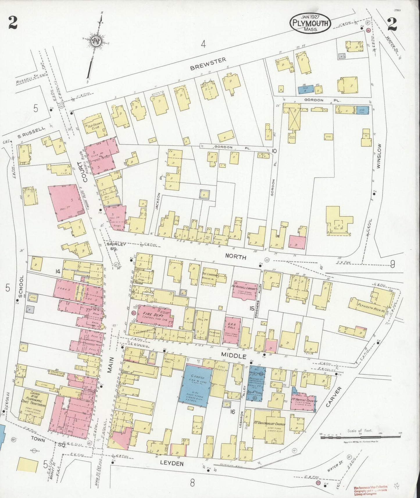 Sanborn Fire Insurance Map from Plymouth, Plymouth County, Massachusetts (1927), Sheet #0002 - Complete Map Set gallery image, historic Sanborn map, vintage wall art, Massachusetts Massachusetts