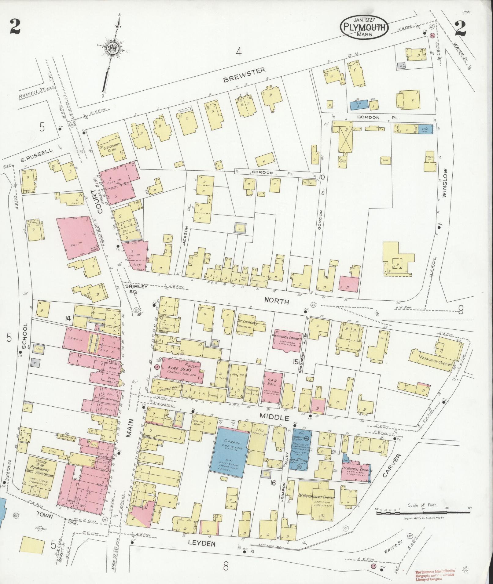 Sanborn Fire Insurance Map from Plymouth, Plymouth County, Massachusetts (1927), Sheet #0002 - Complete Map Set gallery image, historic Sanborn map, vintage wall art, Massachusetts Massachusetts