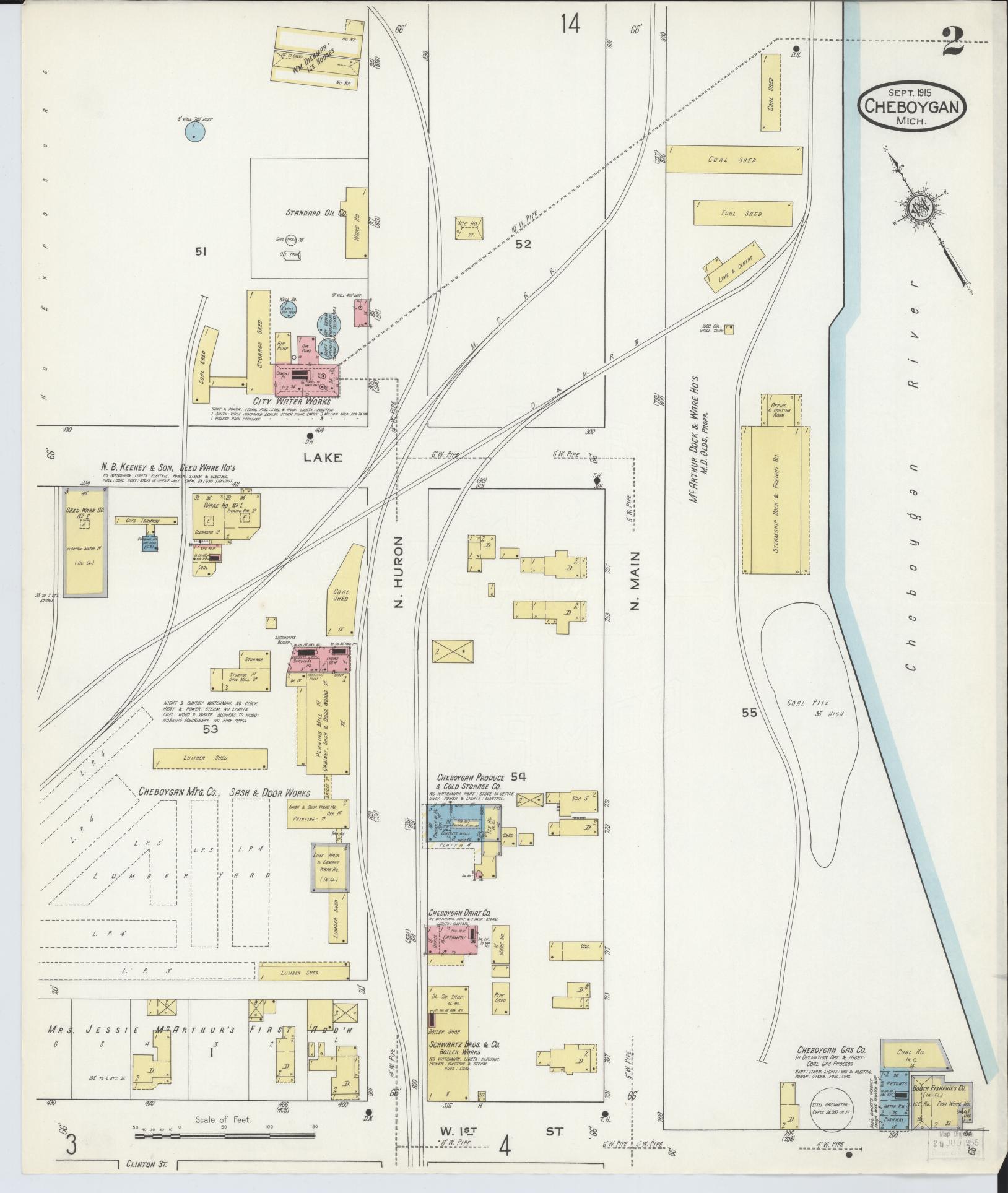 Sanborn Fire Insurance Map from Cheboygan, Cheboygan County, Michigan (1915), Sheet #0002 - Historic Sanborn Fire Insurance Map Print, vintage old map wall art, antique decor, genealogy gift, Michigan Michigan map