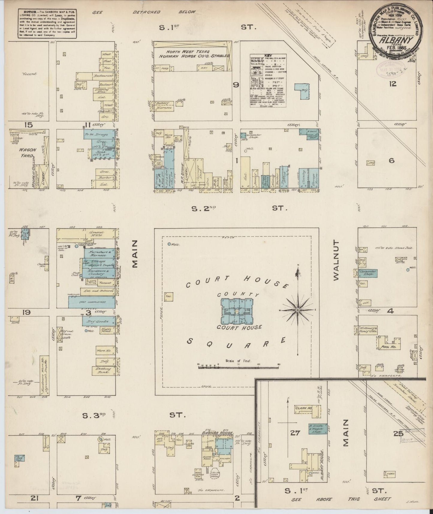 Sanborn Fire Insurance Map from Albany, Shackelford County, Texas (1885), Sheet #0001 - Historic Sanborn Fire Insurance Map Print, vintage old map wall art, antique decor, genealogy gift, Texas Texas map
