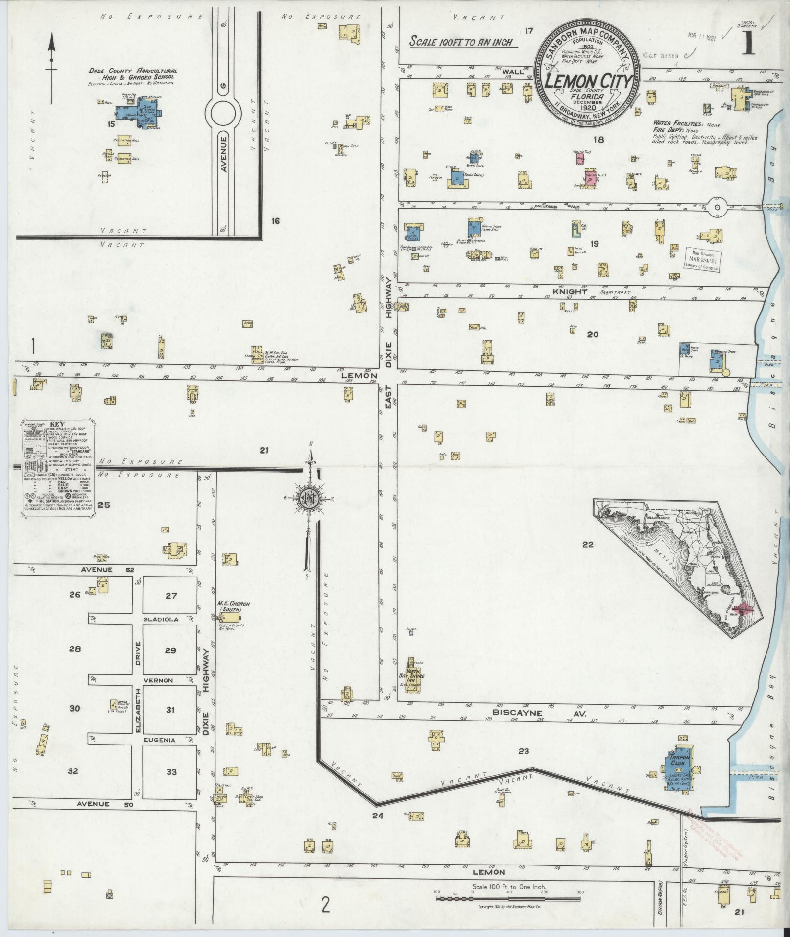 Sanborn Fire Insurance Map from Lemon City, Dade County, Florida. (1920) – Historic Sanborn Fire Insurance Map Print