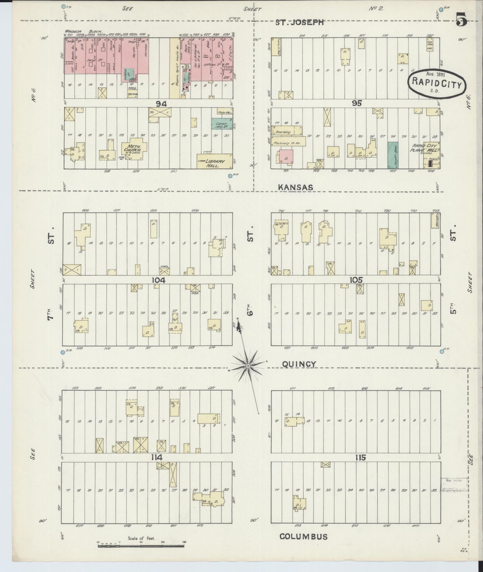 Sanborn Fire Insurance Map from Rapid City, Pennington County, South Dakota (1891), Sheet #0005 - Complete Map Set gallery image, historic Sanborn map, vintage wall art, South Dakota South Dakota