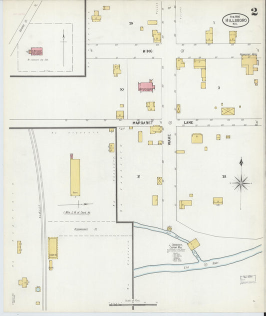 Sanborn Fire Insurance Map from Hillsboro, Orange County, North Carolina (1900), Sheet #0002 - Historic Sanborn Fire Insurance Map Print, vintage old map wall art, antique decor, genealogy gift, North Carolina North Carolina map