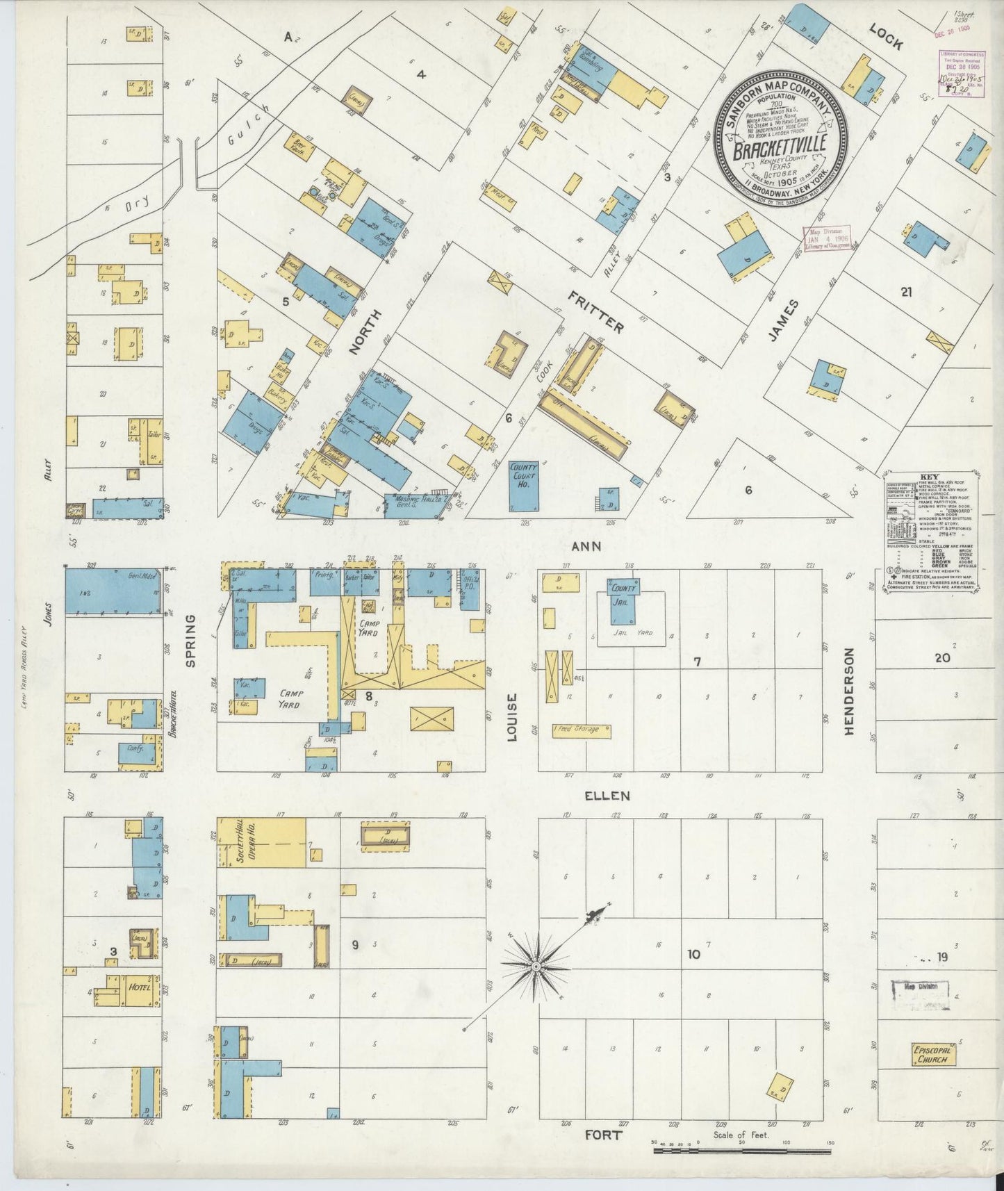 Sanborn Fire Insurance Map from Brackettville, Kinney County, Texas. (1905) – Historic Sanborn Fire Insurance Map Print
