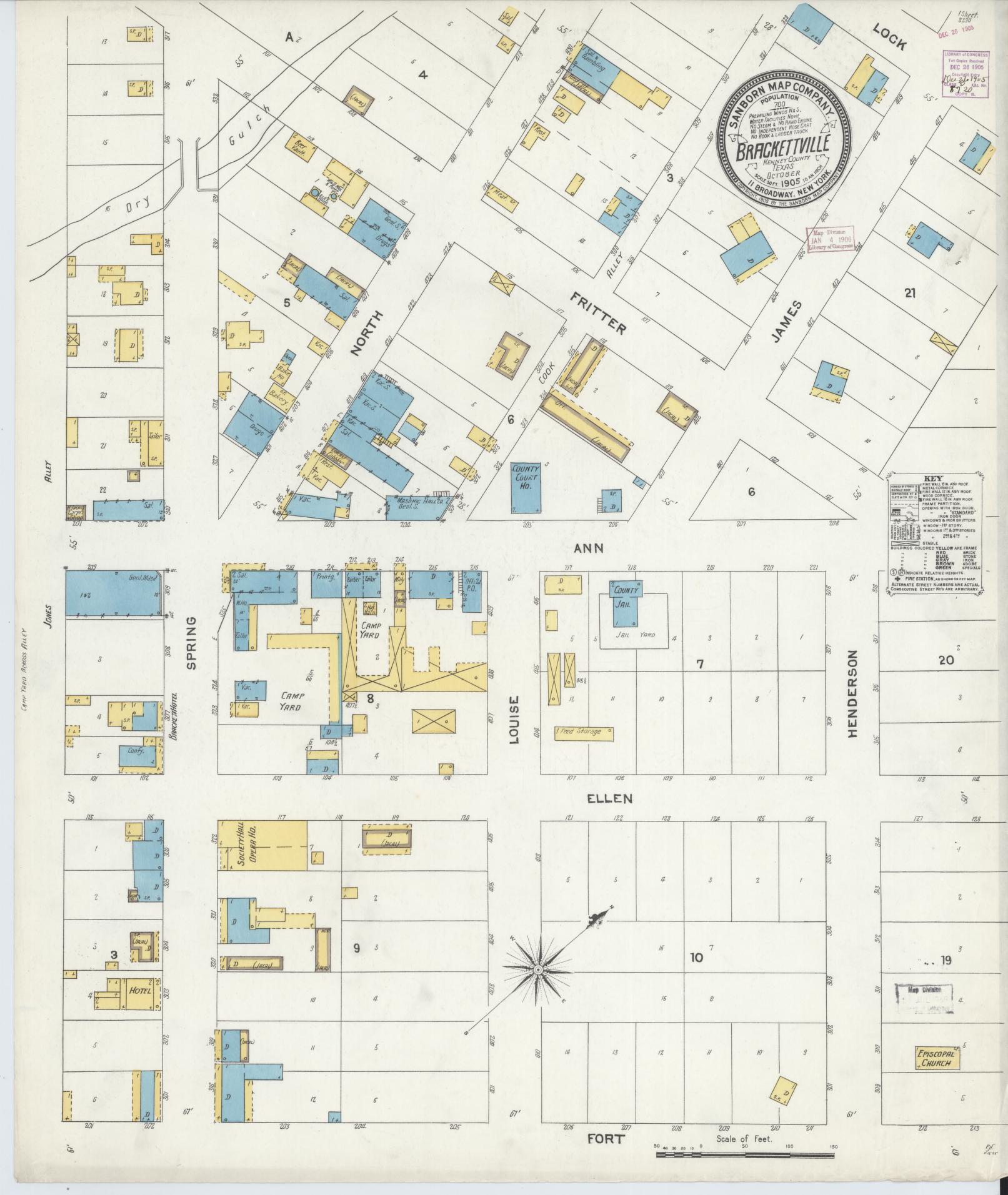 Sanborn Fire Insurance Map from Brackettville, Kinney County, Texas. (1905) – Historic Sanborn Fire Insurance Map Print