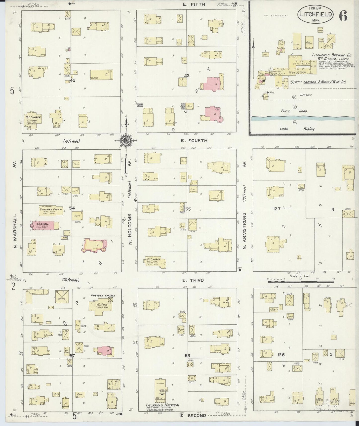 Sanborn Fire Insurance Map from Litchfield, Meeker County, Minnesota (1913), Sheet #0006 - Historic Sanborn Fire Insurance Map Print, vintage old map wall art, antique decor, genealogy gift, Minnesota Minnesota map