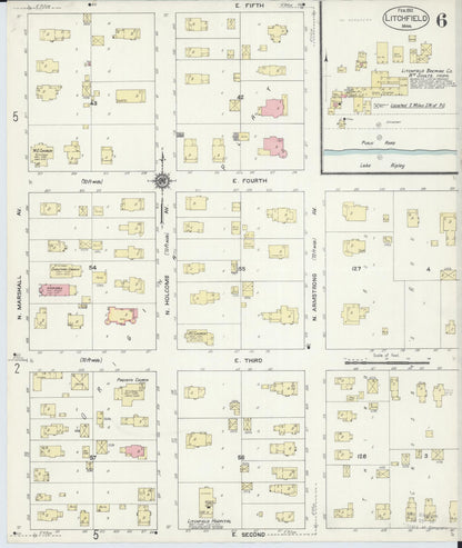 Sanborn Fire Insurance Map from Litchfield, Meeker County, Minnesota (1913), Sheet #0006 - Historic Sanborn Fire Insurance Map Print, vintage old map wall art, antique decor, genealogy gift, Minnesota Minnesota map