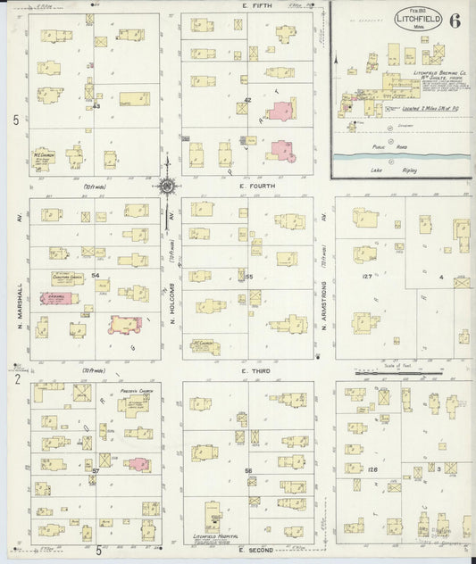 Sanborn Fire Insurance Map from Litchfield, Meeker County, Minnesota (1913), Sheet #0006 - Historic Sanborn Fire Insurance Map Print, vintage old map wall art, antique decor, genealogy gift, Minnesota Minnesota map
