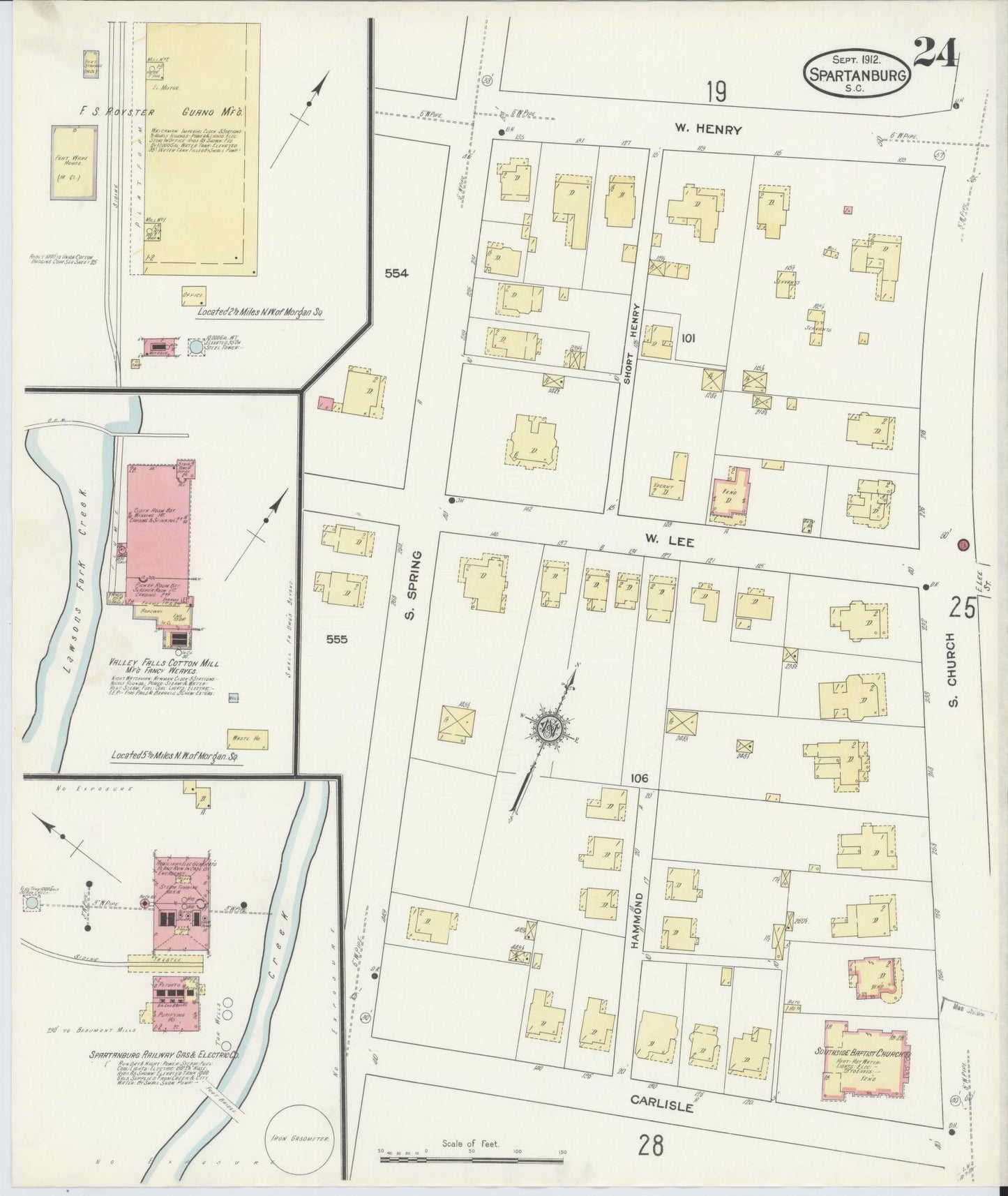 Sanborn Fire Insurance Map from Spartanburg, Spartanburg County, South Carolina (1912), Sheet #0024 - Complete Map Set gallery image, historic Sanborn map, vintage wall art, South Carolina South Carolina