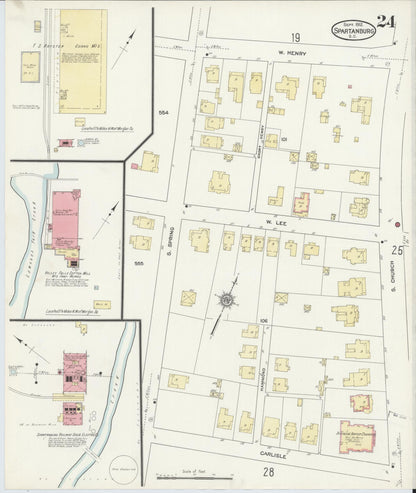 Sanborn Fire Insurance Map from Spartanburg, Spartanburg County, South Carolina (1912), Sheet #0024 - Complete Map Set gallery image, historic Sanborn map, vintage wall art, South Carolina South Carolina