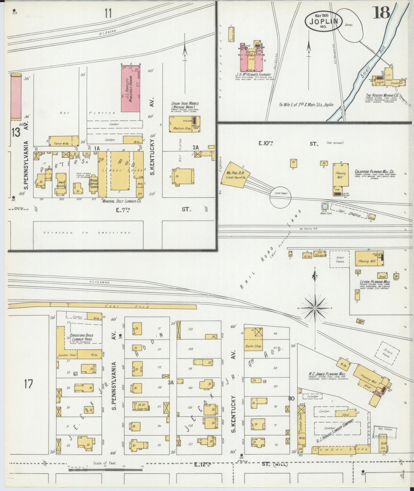 Sanborn Fire Insurance Map from Joplin, Jasper County, Missouri (1900), Sheet #0018 - Complete Map Set gallery image, historic Sanborn map, vintage wall art, Missouri Missouri