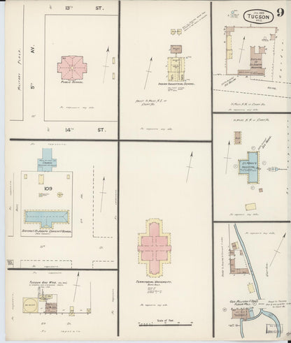 Sanborn Fire Insurance Map from Tucson, Pima County, Arizona (1889), Sheet #0009 - Complete Map Set gallery image, historic Sanborn map, vintage wall art, Arizona Arizona
