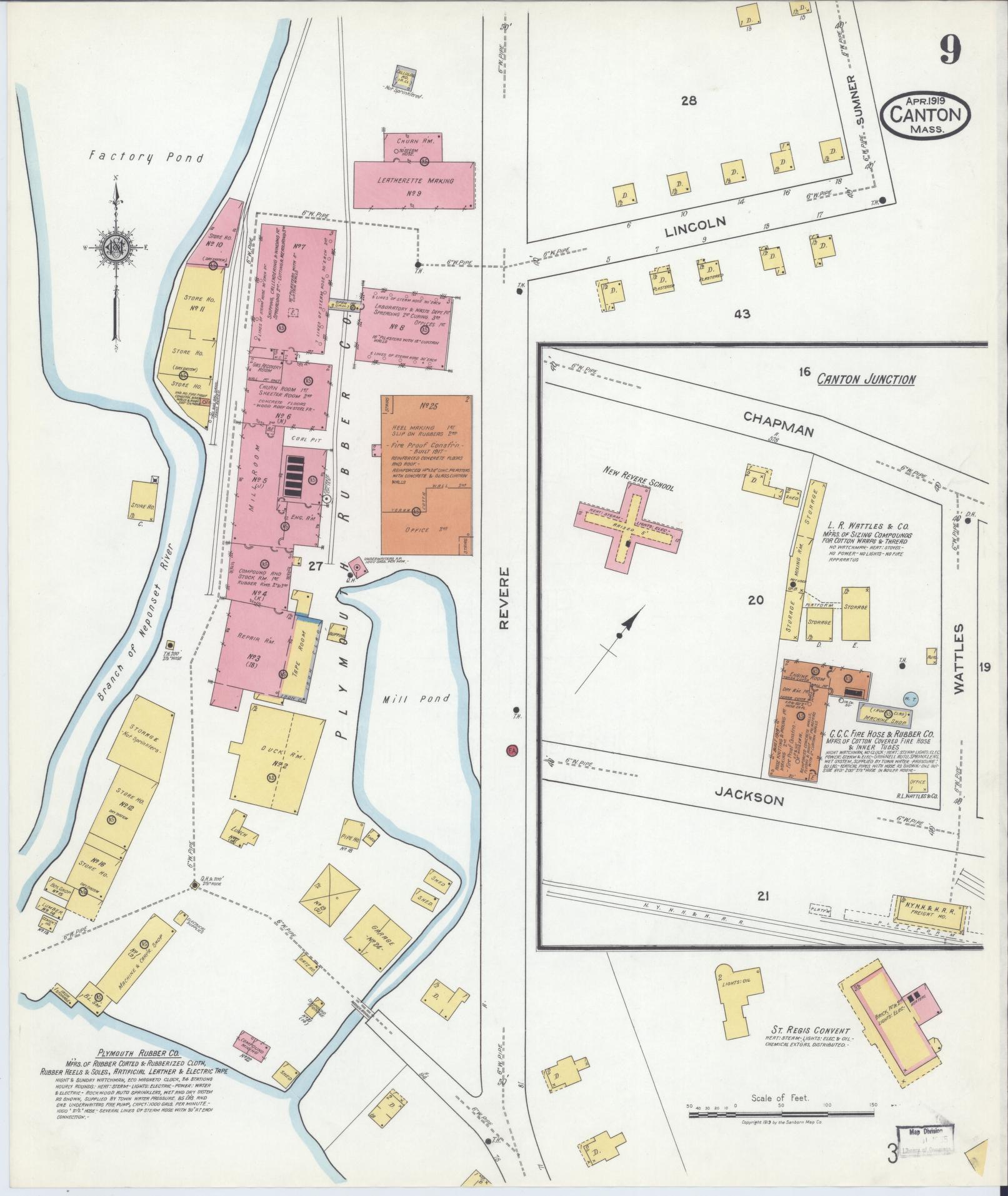 Sanborn Fire Insurance Map from Canton, Norfolk County, Massachusetts (1919), Sheet #0009 - Complete Map Set gallery image, historic Sanborn map, vintage wall art, Massachusetts Massachusetts