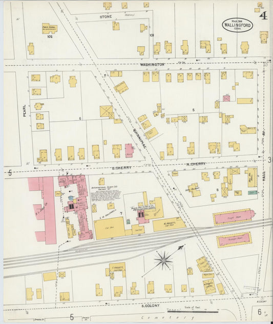 Sanborn Fire Insurance Map from Wallingford, New Haven County, Connecticut (1904), Sheet #0004 - Historic Sanborn Fire Insurance Map Print, vintage old map wall art, antique decor, genealogy gift, Connecticut Connecticut map