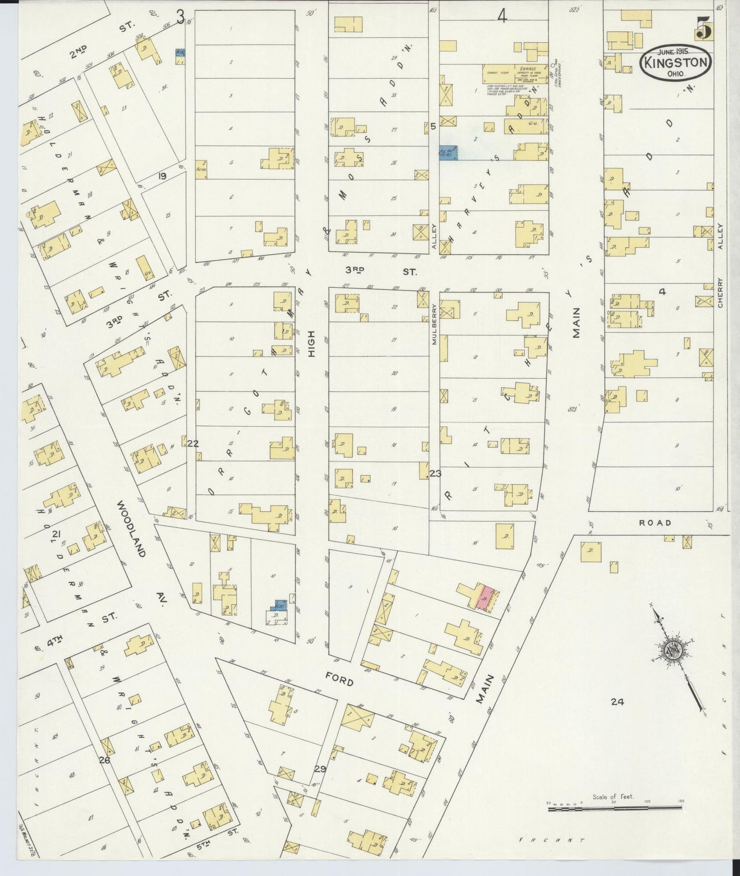 Sanborn Fire Insurance Map from Kingston, Ross County, Ohio (1915), Sheet #0005 - Historic Sanborn Fire Insurance Map Print, vintage old map wall art, antique decor, genealogy gift, Ohio Ohio map