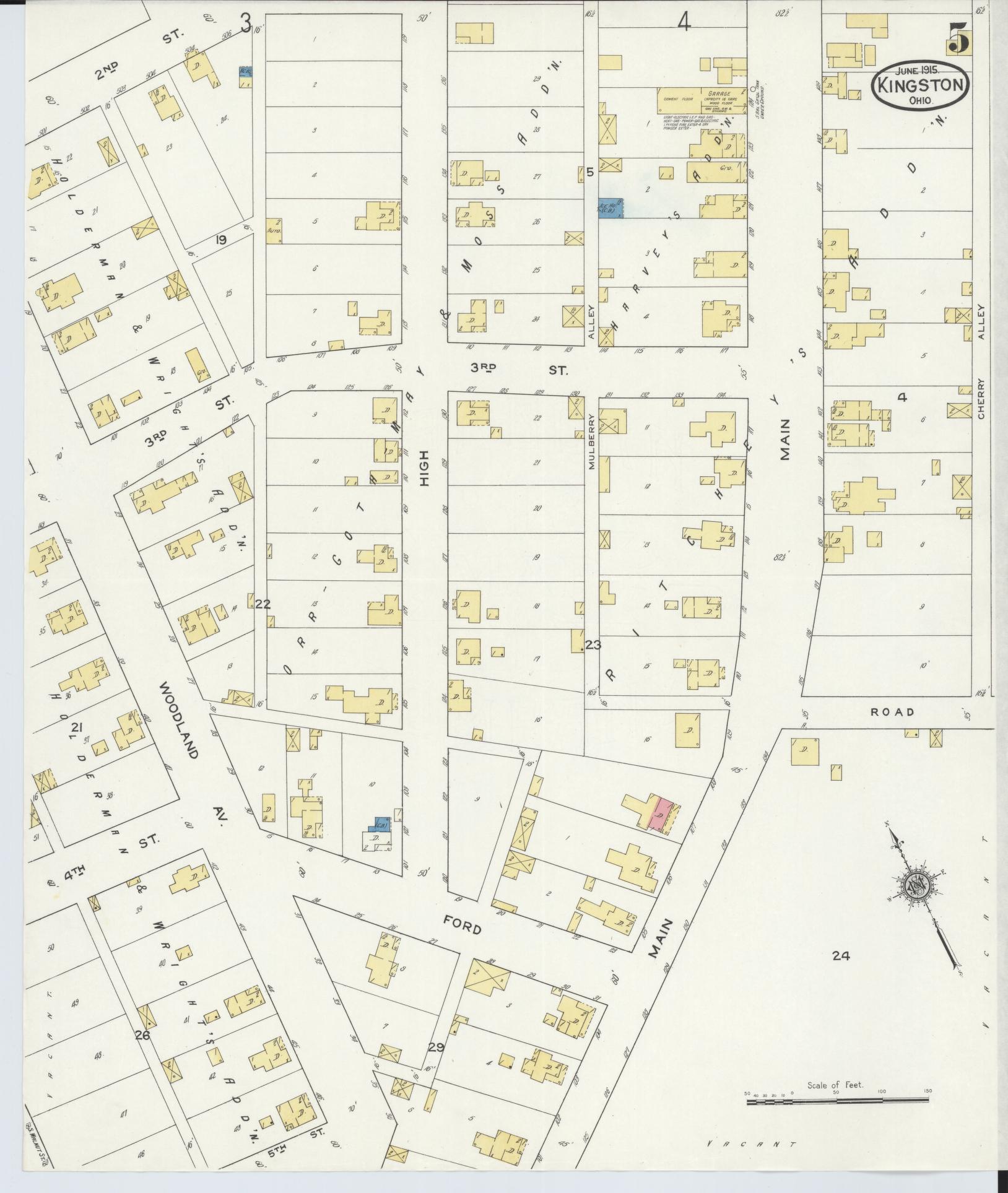 Sanborn Fire Insurance Map from Kingston, Ross County, Ohio (1915), Sheet #0005 - Historic Sanborn Fire Insurance Map Print, vintage old map wall art, antique decor, genealogy gift, Ohio Ohio map