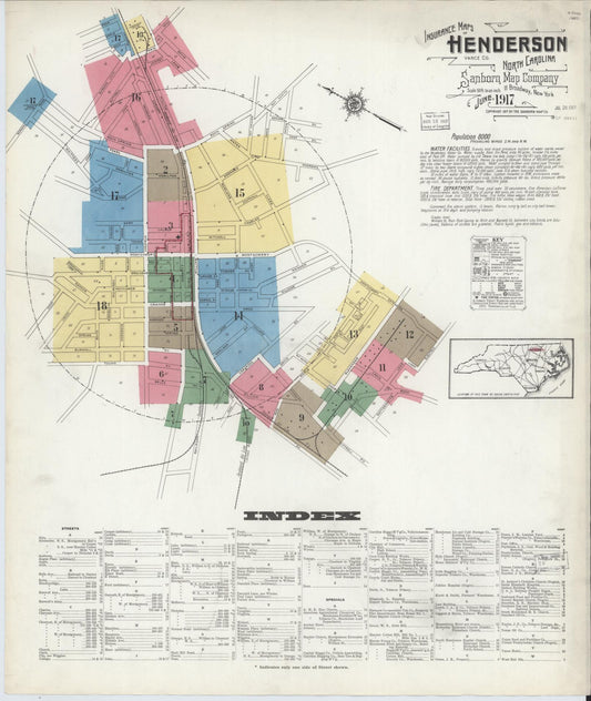 Sanborn Fire Insurance Map from Henderson, Vance County, North Carolina (1917), Sheet #0001 - Complete Map Set gallery image, historic Sanborn map, vintage wall art, North Carolina North Carolina