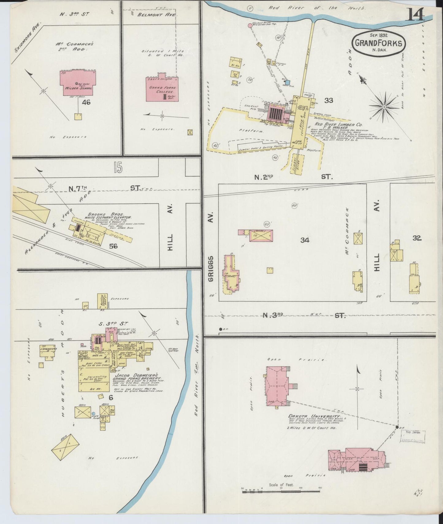 Sanborn Fire Insurance Map from Grand Forks, Grand Forks County, North Dakota (1892), Sheet #0014 - Complete Map Set gallery image, historic Sanborn map, vintage wall art, North Dakota North Dakota