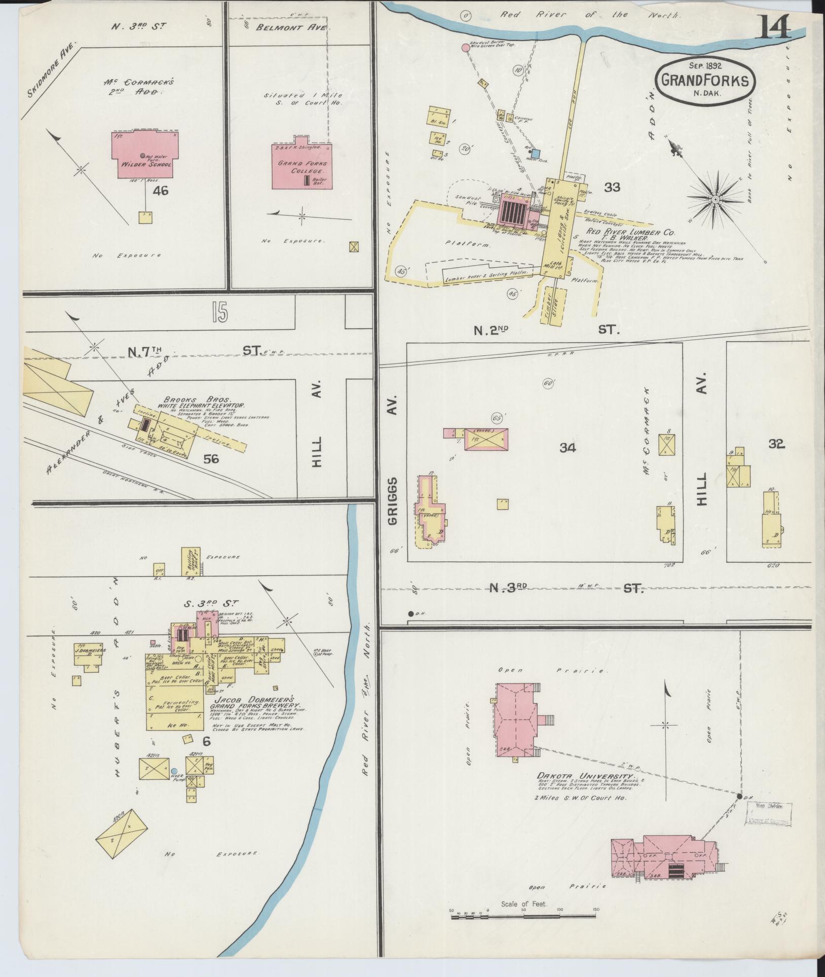 Sanborn Fire Insurance Map from Grand Forks, Grand Forks County, North Dakota (1892), Sheet #0014 - Complete Map Set gallery image, historic Sanborn map, vintage wall art, North Dakota North Dakota