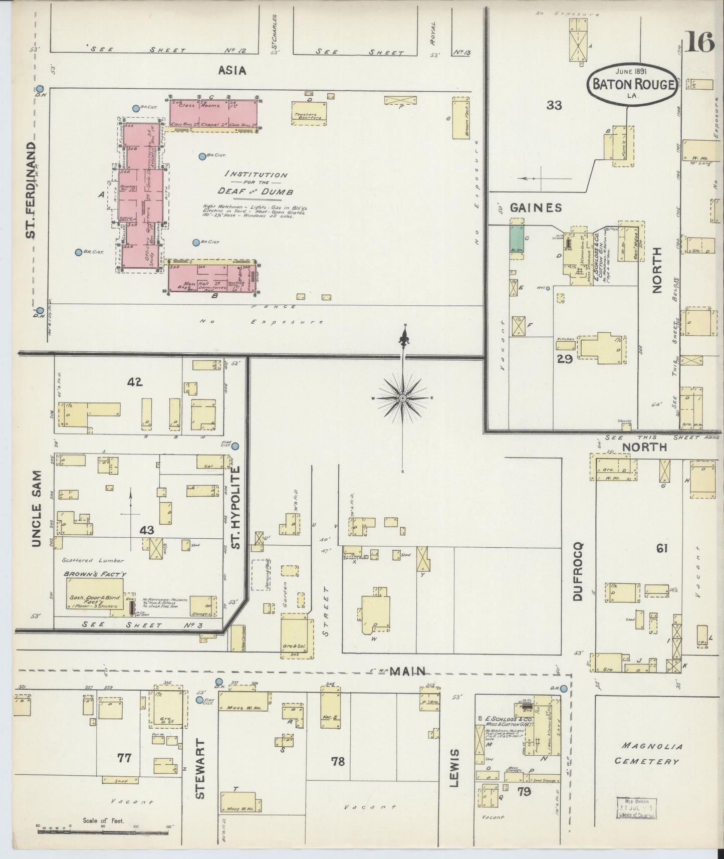 Sanborn Fire Insurance Map from Baton Rouge, East Baton Rouge Parish, Louisiana (1891), Sheet #0016 - Complete Map Set gallery image, historic Sanborn map, vintage wall art, Louisiana Louisiana