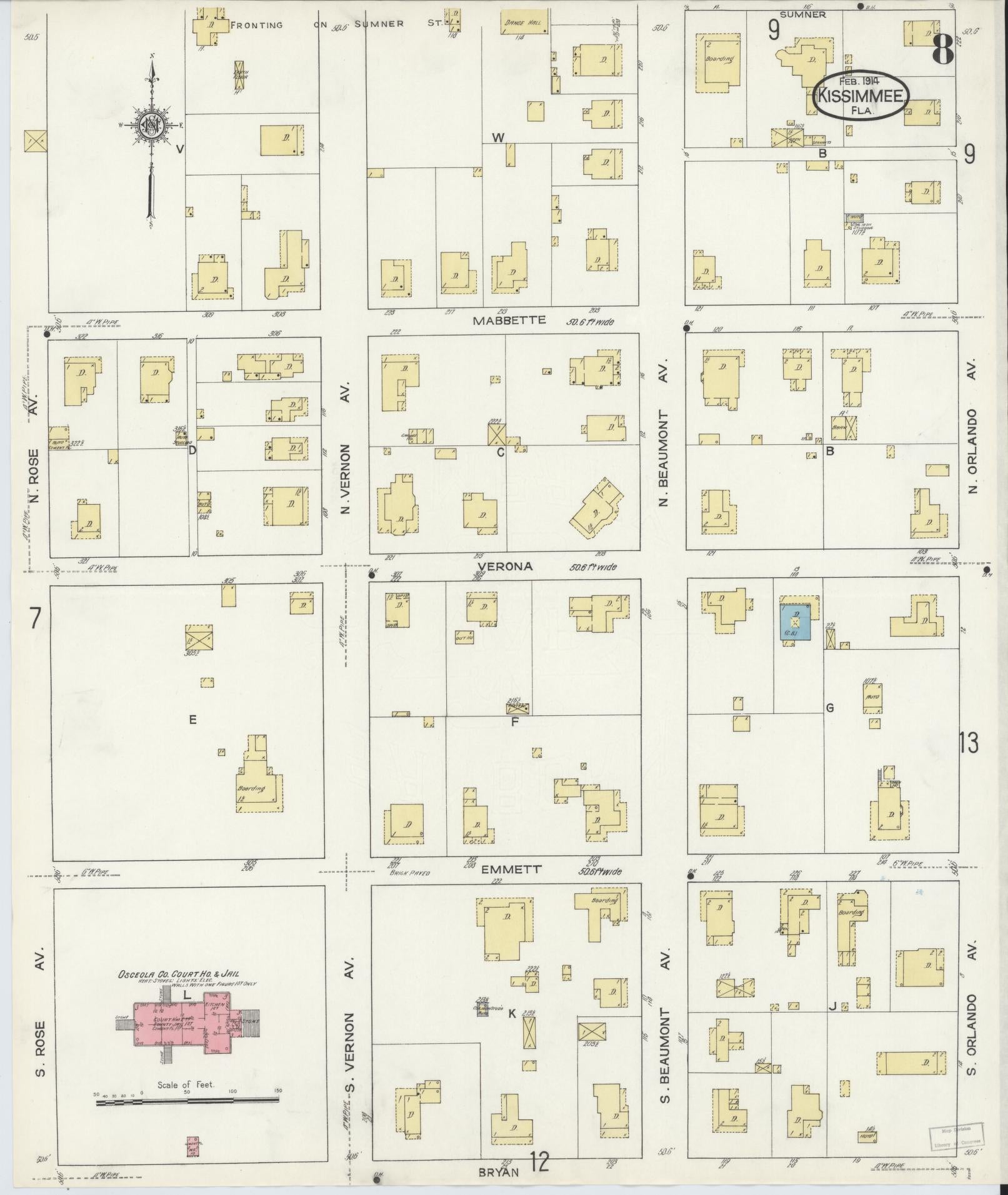 Sanborn Fire Insurance Map from Kissimmee, Osceola County, Florida (1914), Sheet #0008 - Complete Map Set gallery image, historic Sanborn map, vintage wall art, Florida Florida