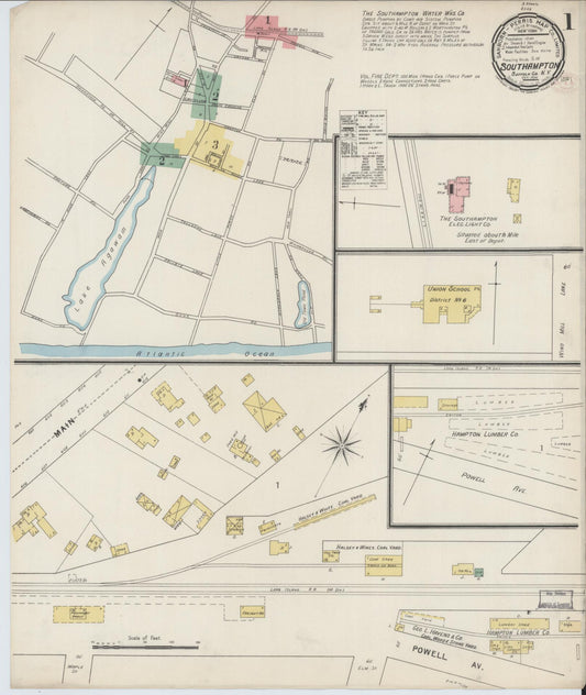 Sanborn Fire Insurance Map from Southampton, Suffolk County, New York (1895), Sheet #0001 - Historic Sanborn Fire Insurance Map Print, vintage old map wall art, antique decor, genealogy gift, New York New York map