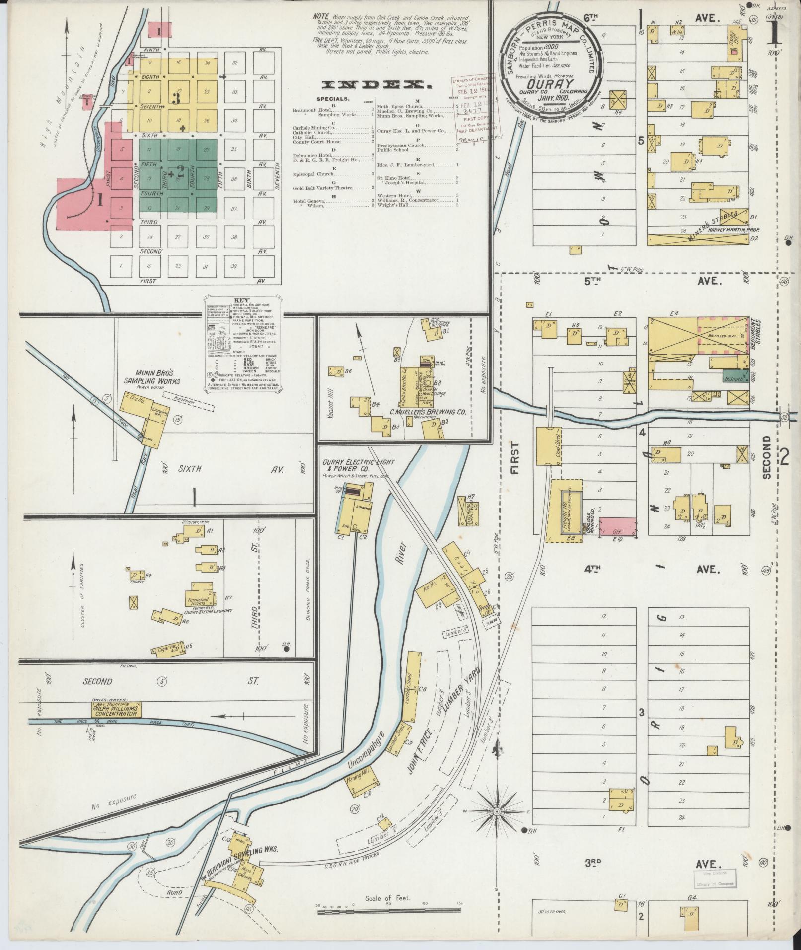 Sanborn Fire Insurance Map from Ouray, Ouray County, Colorado (1900), Sheet #0001 - Historic Sanborn Fire Insurance Map Print, vintage old map wall art, antique decor, genealogy gift, Colorado Colorado map