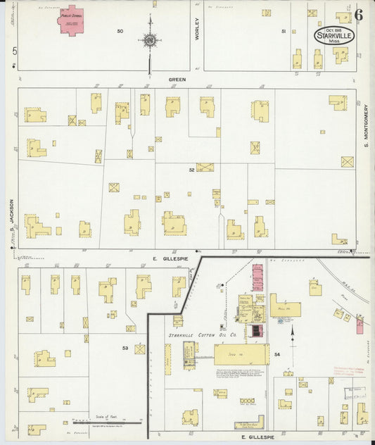 Sanborn Fire Insurance Map from Starkville, Oktibbeha County, Mississippi (1918), Sheet #0006 - Historic Sanborn Fire Insurance Map Print, vintage old map wall art, antique decor, genealogy gift, Mississippi Mississippi map