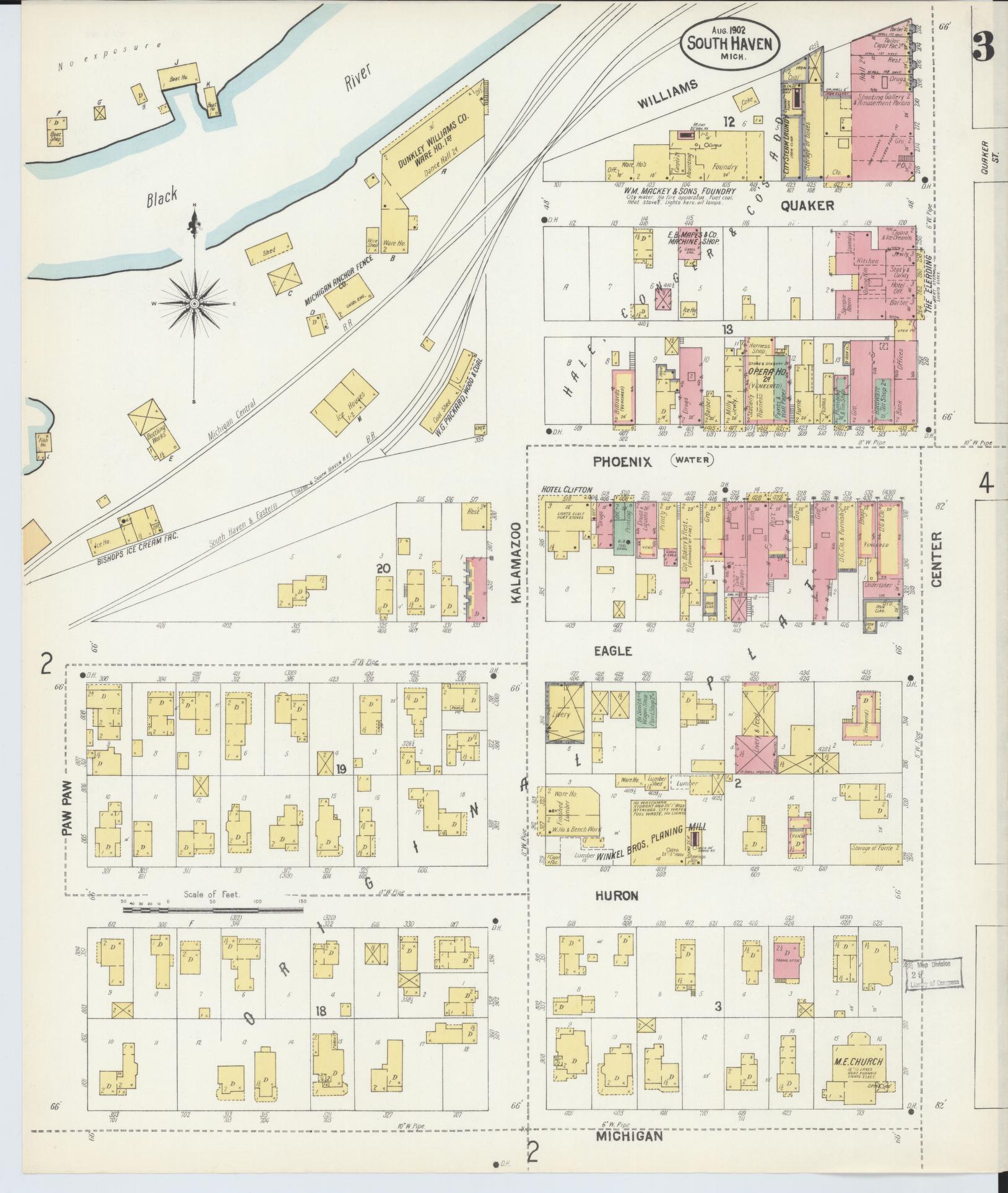 Sanborn Fire Insurance Map from South Haven, Van Buren County, Michigan (1902), Sheet #0003 - Complete Map Set gallery image, historic Sanborn map, vintage wall art, Michigan Michigan