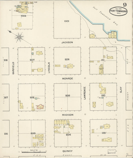 Sanborn Fire Insurance Map from Port Townsend, Jefferson County, Washington (1890), Sheet #0009 - Historic Sanborn Fire Insurance Map Print, vintage old map wall art, antique decor, genealogy gift, Washington Washington map