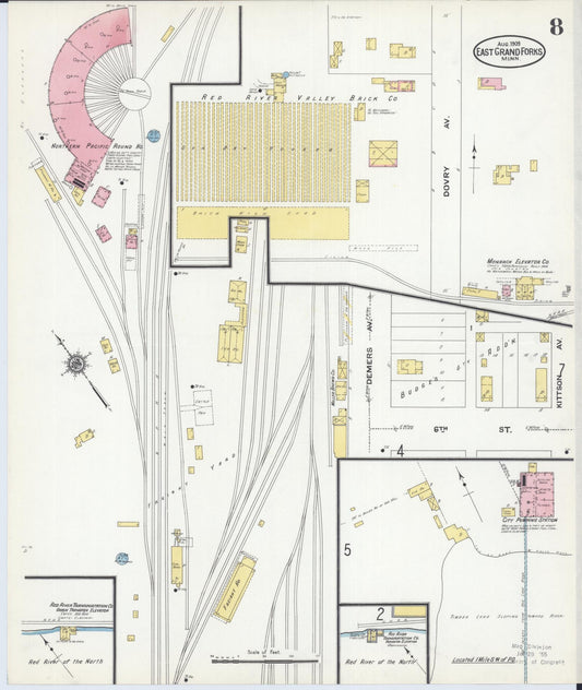 Sanborn Fire Insurance Map from East Grand Forks, Polk County, Minnesota (1909), Sheet #0008 - Historic Sanborn Fire Insurance Map Print, vintage old map wall art, antique decor, genealogy gift, Minnesota Minnesota map