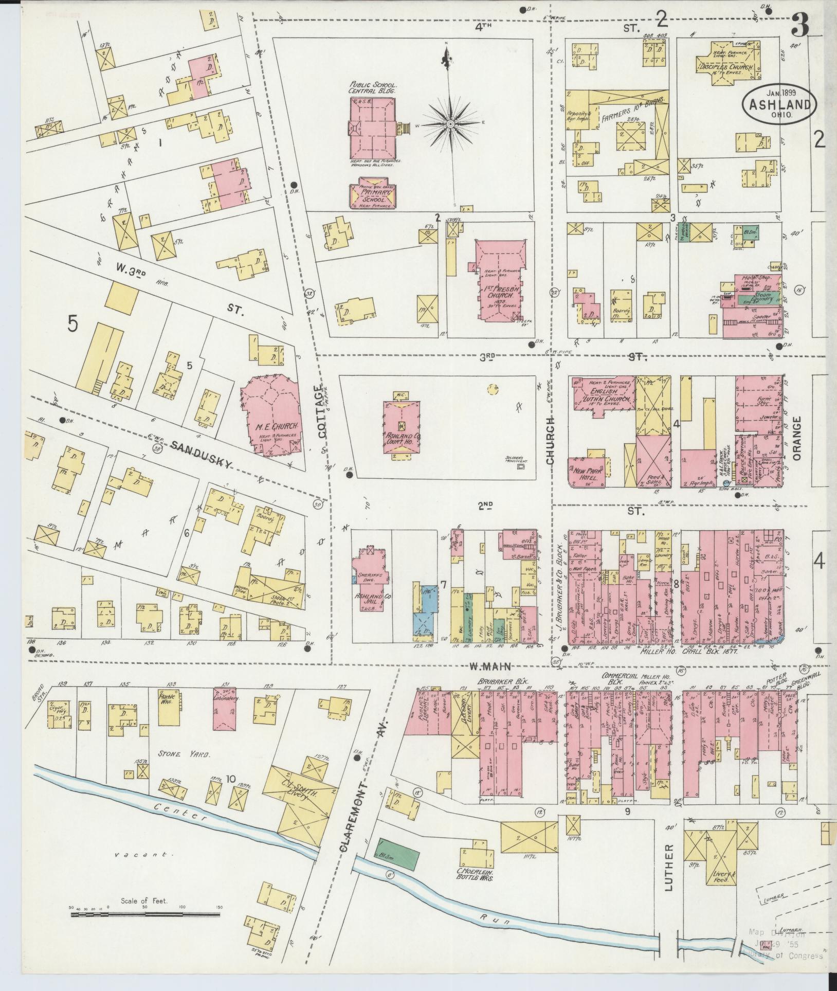 Sanborn Fire Insurance Map from Ashland, Ashland County, Ohio (1899), Sheet #0003 - Historic Sanborn Fire Insurance Map Print, vintage old map wall art, antique decor, genealogy gift, Ohio Ohio map