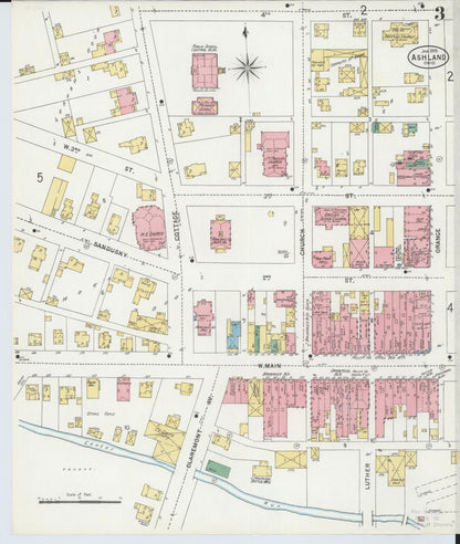 Sanborn Fire Insurance Map from Ashland, Ashland County, Ohio (1899), Sheet #0003 - Historic Sanborn Fire Insurance Map Print, vintage old map wall art, antique decor, genealogy gift, Ohio Ohio map
