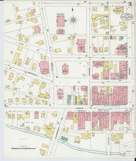 Sanborn Fire Insurance Map from Ashland, Ashland County, Ohio (1899), Sheet #0003 - Historic Sanborn Fire Insurance Map Print, vintage old map wall art, antique decor, genealogy gift, Ohio Ohio map