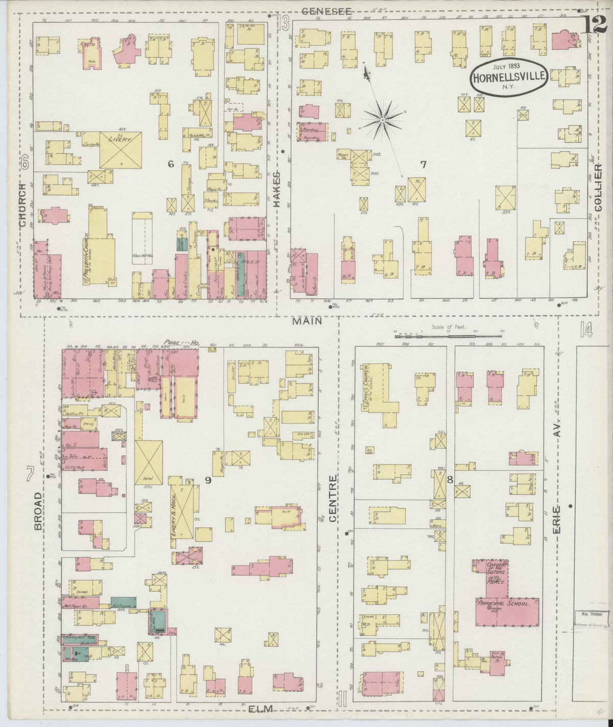 Sanborn Fire Insurance Map from Hornell, Steuben County, New York (1893), Sheet #0012 - Complete Map Set gallery image, historic Sanborn map, vintage wall art, New York New York