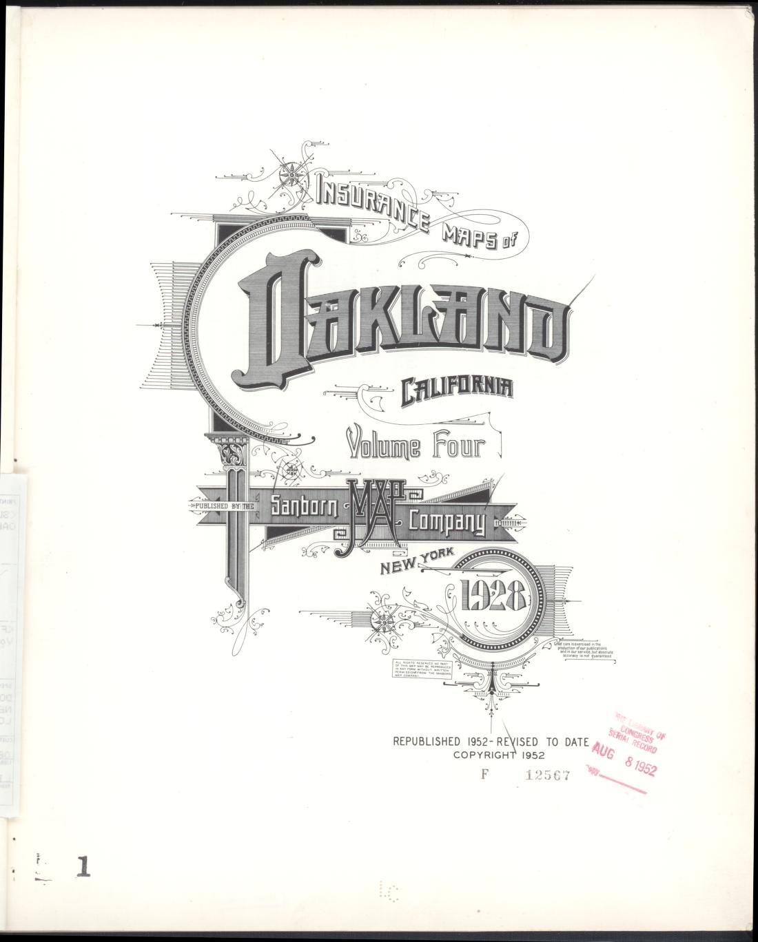 Sanborn Fire Insurance Map from Oakland, Alameda County, California (1952), Sheet #0001 - Complete Map Set gallery image, historic Sanborn map, vintage wall art, California California